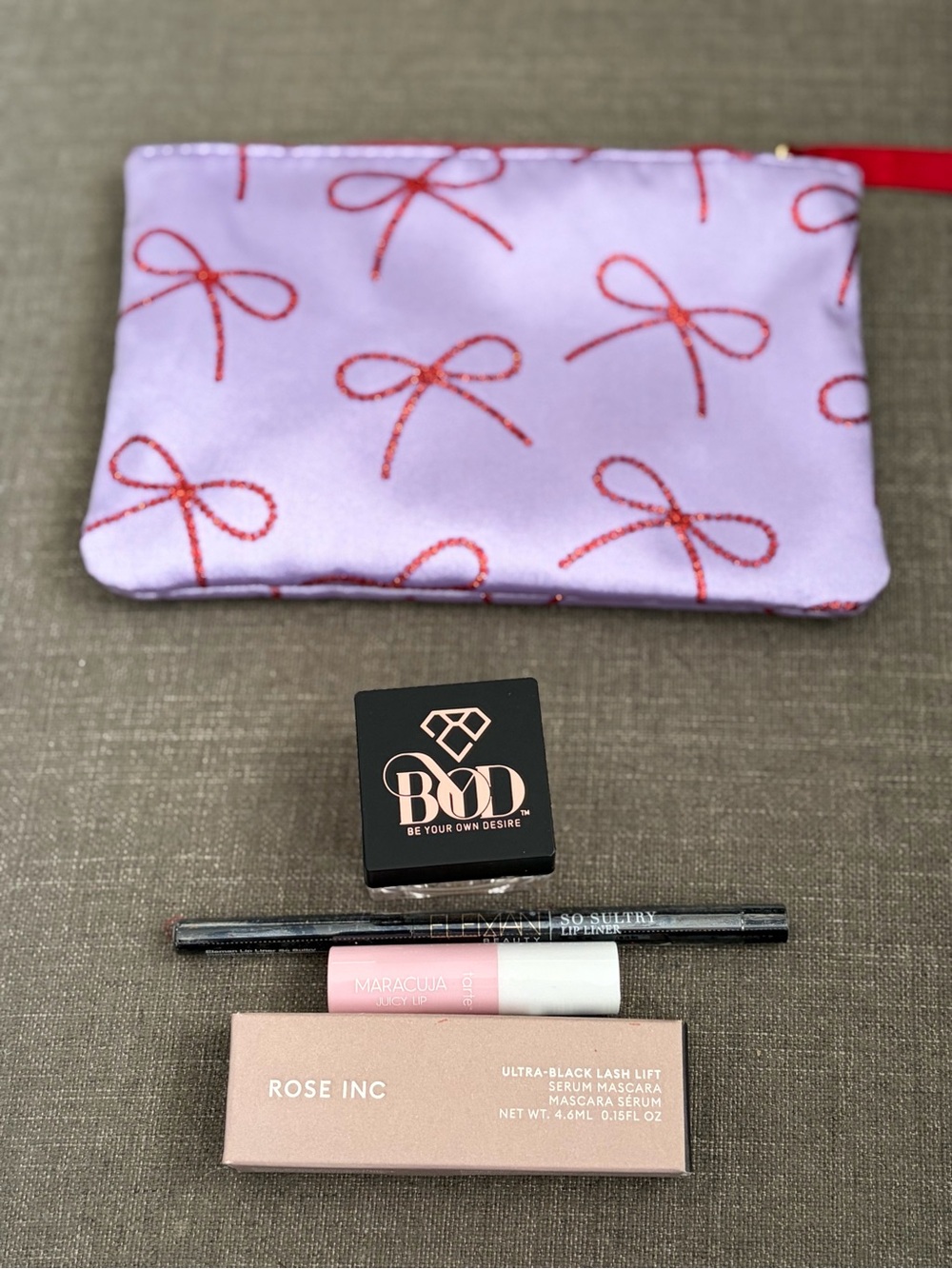 Beauty Makeup Bundle : Rose Inc, Tarte, BYOD Eleman and Bow Cosmetic Bag